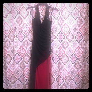 Black and Red Long Halter Top Prom Dress